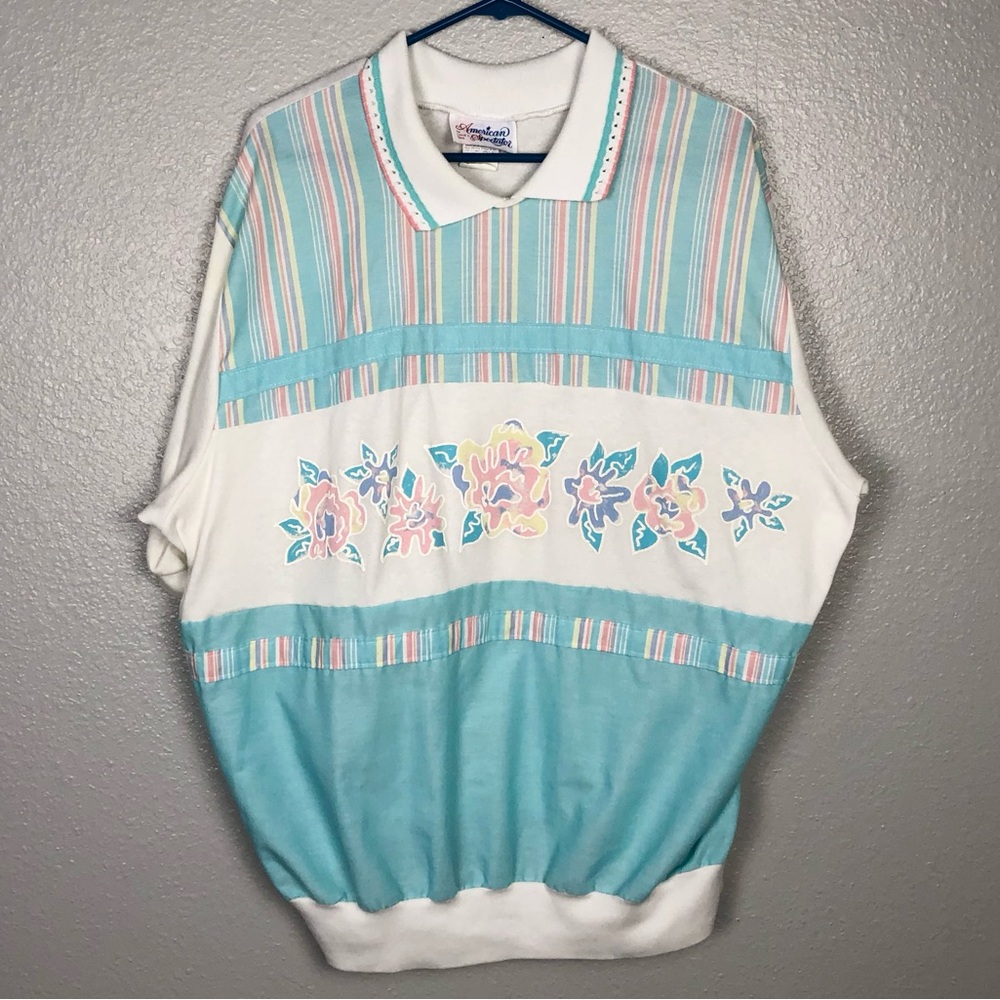 American Spectator Approx Size XL Slouchy Pastel Collared Floral Shirt Vaperwave